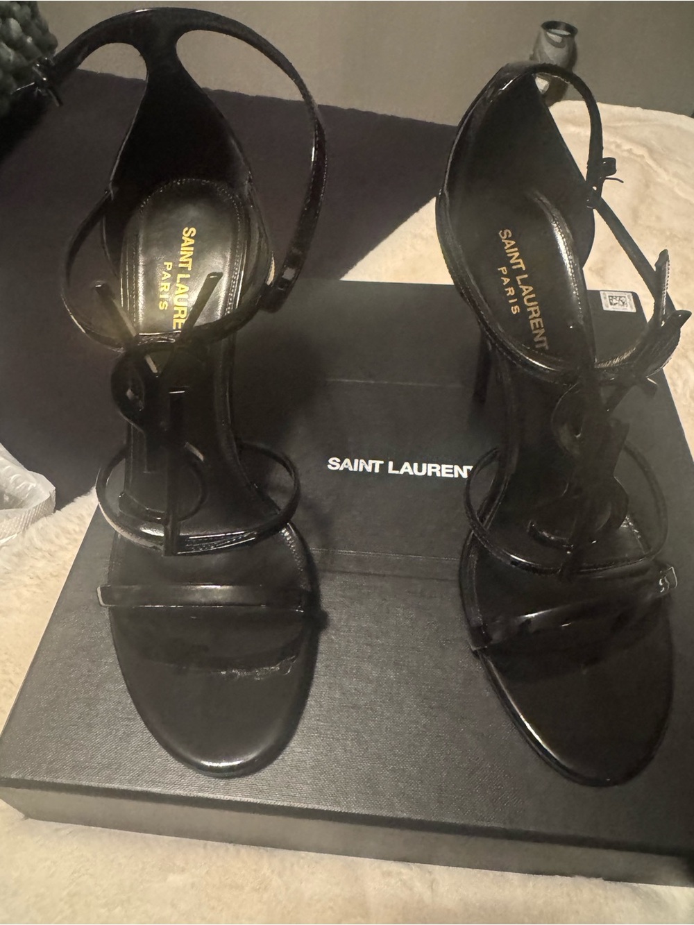 Yves Saint Laurent Black Strappy Leather Sandals - Picture 9 of 10